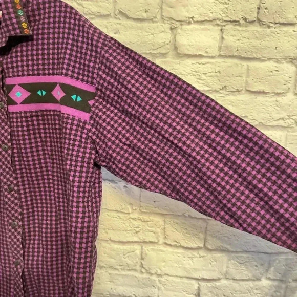 Vintage Hang Ten Southwest Houndstooth Button Front Shirt Size Large 80s/90s - Picture 2 of 12